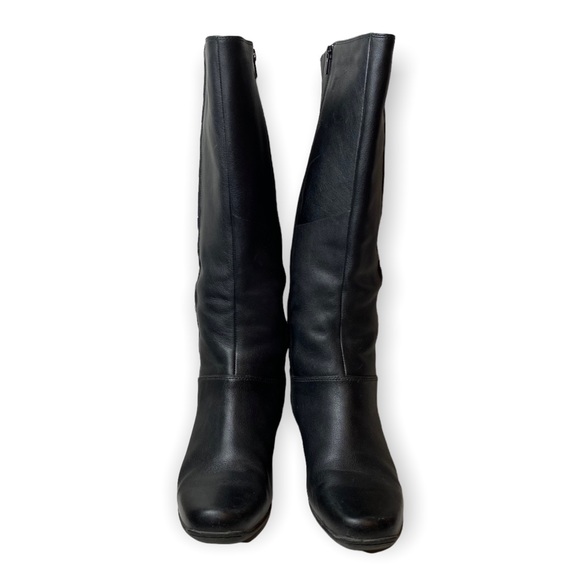 Clarks Artisan Cardy Black Leather Knee High Block Heel Boots - Picture 3 of 12